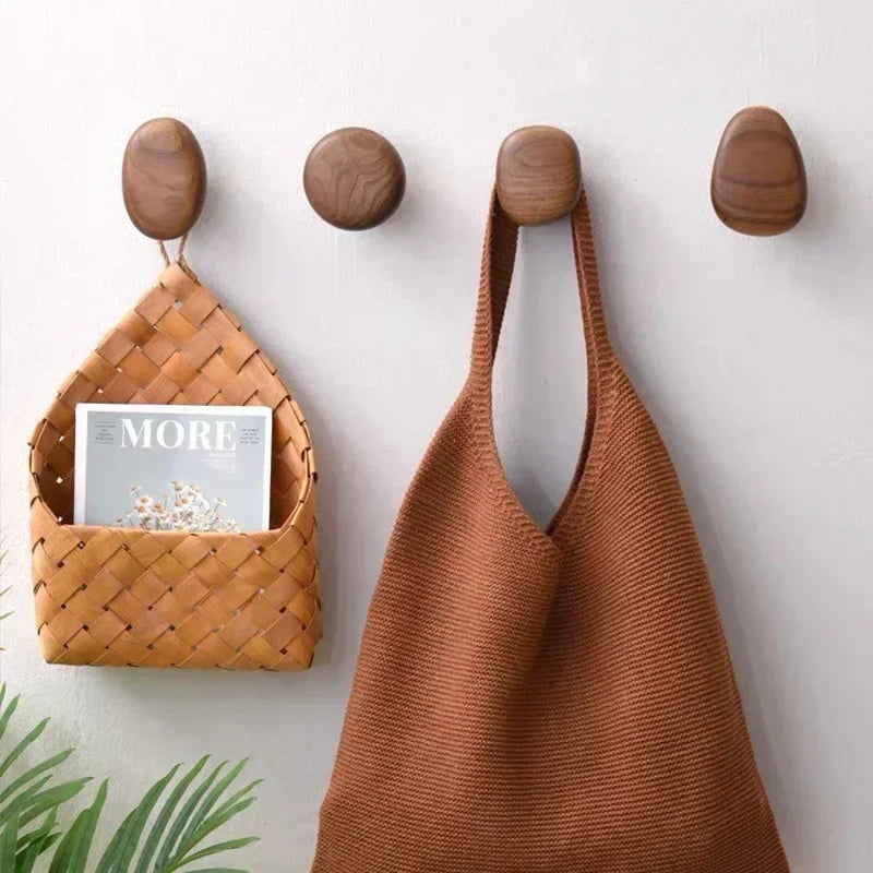 No-Drill Solid Wood Pebble Wall Hook