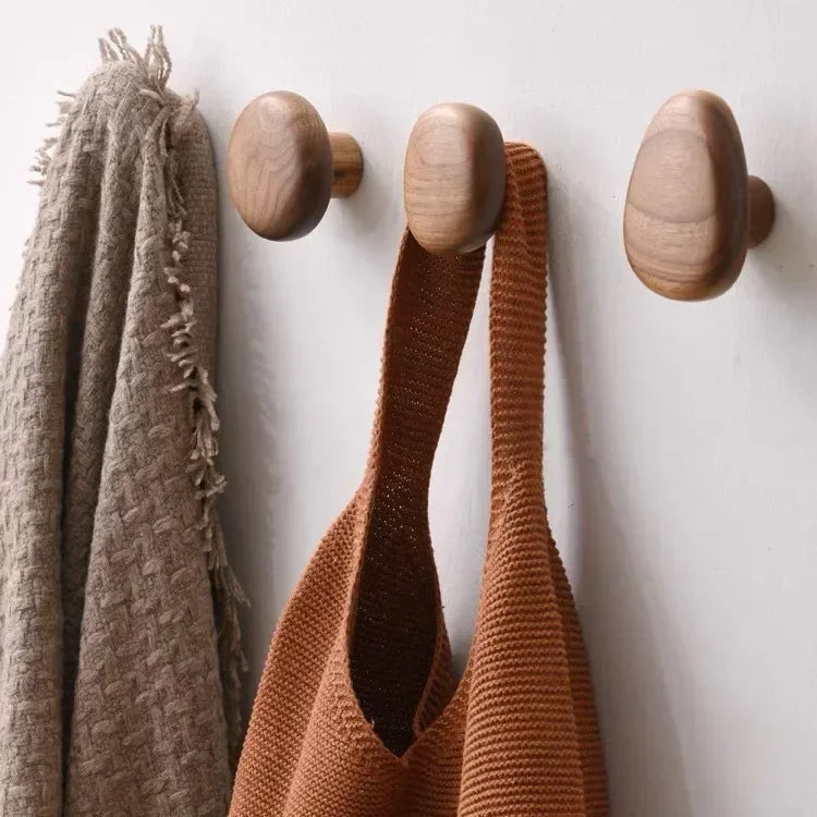 No-Drill Solid Wood Pebble Wall Hook