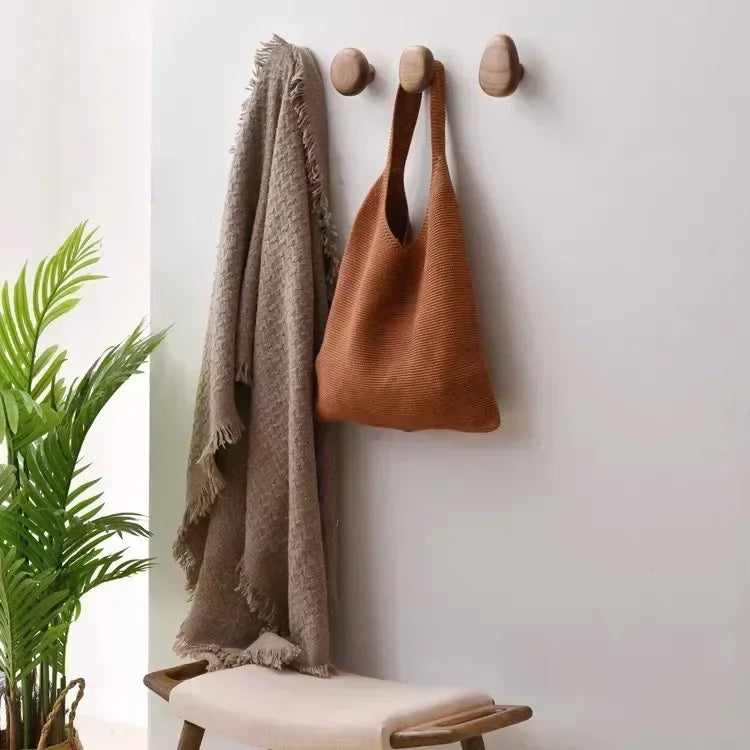 No-Drill Solid Wood Pebble Wall Hook
