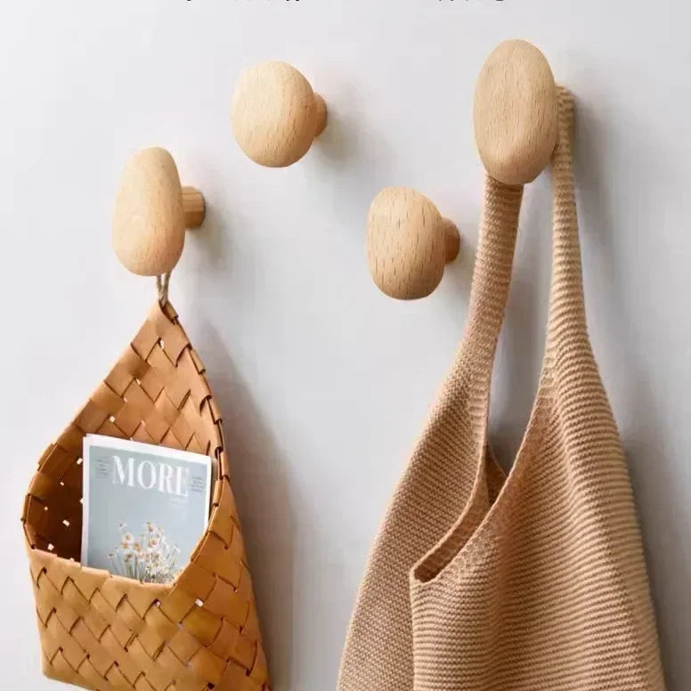 No-Drill Solid Wood Pebble Wall Hook