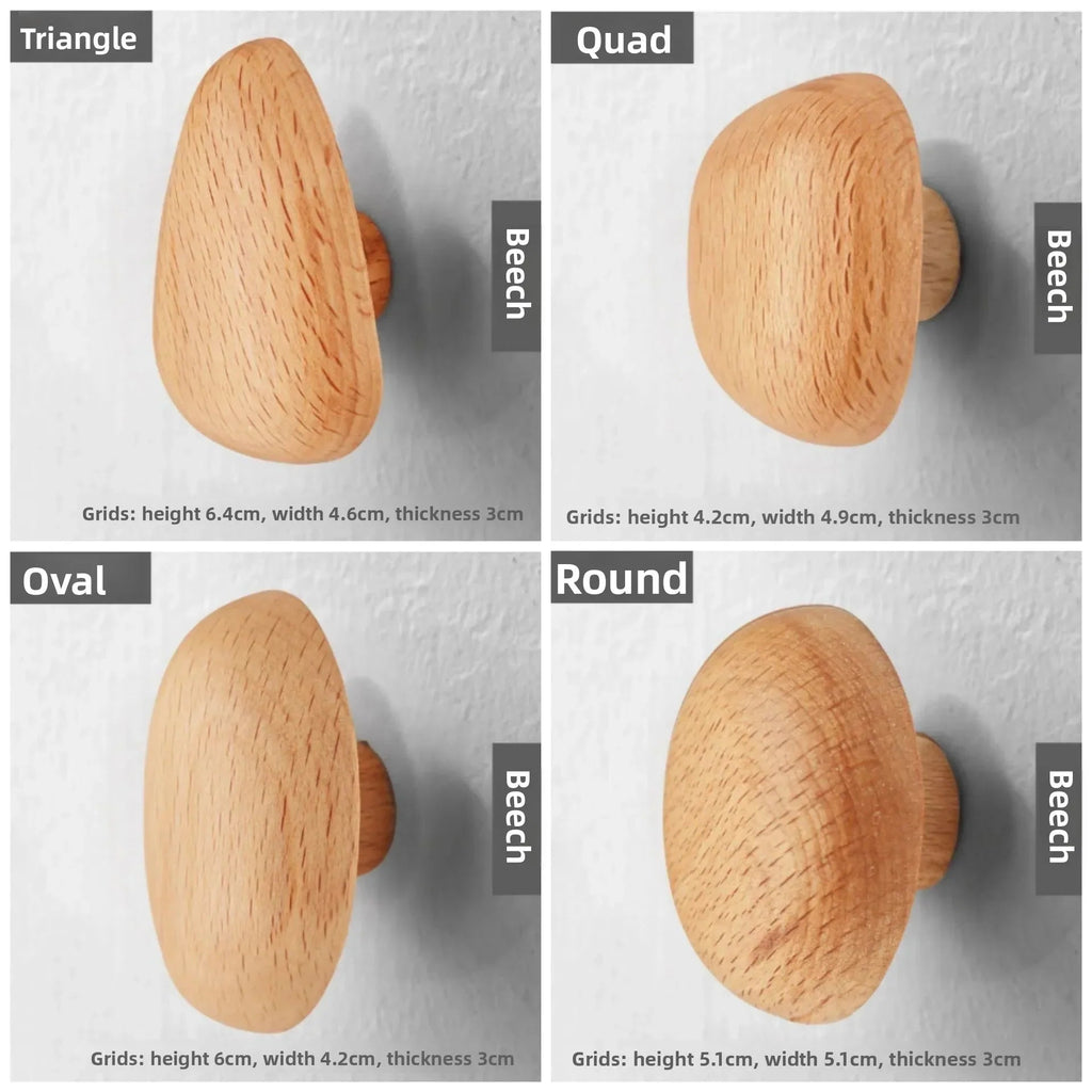No-Drill Solid Wood Pebble Wall Hook