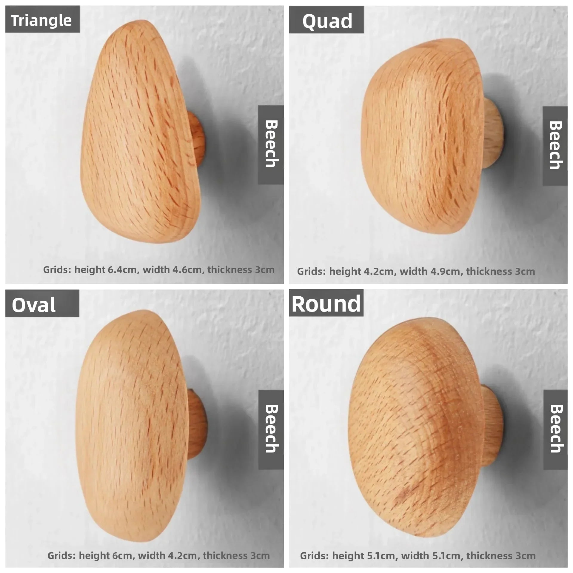 No-Drill Solid Wood Pebble Wall Hook