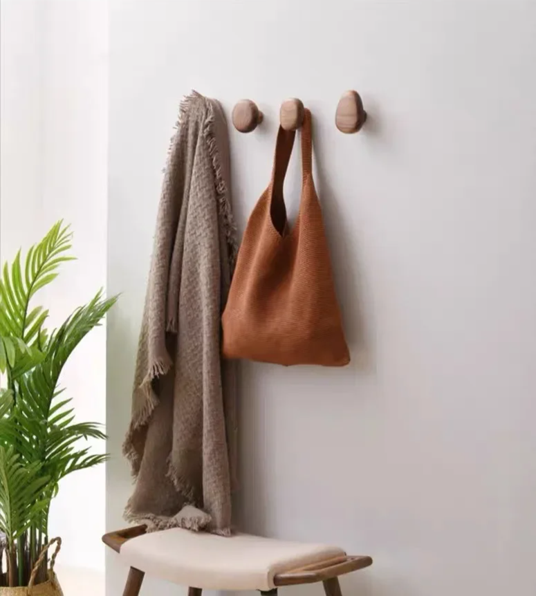 No-Drill Solid Wood Pebble Wall Hook