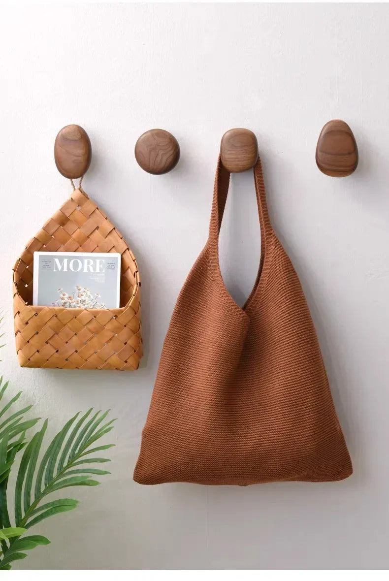 No-Drill Solid Wood Pebble Wall Hook