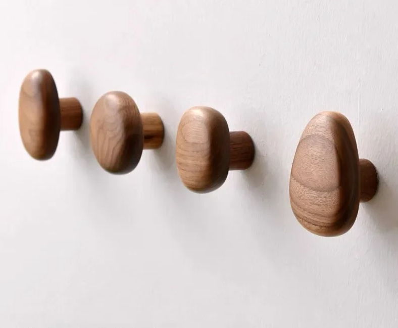 No-Drill Solid Wood Pebble Wall Hook