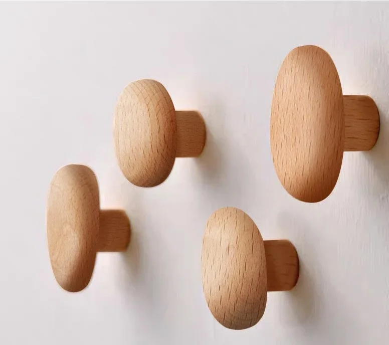 No-Drill Solid Wood Pebble Wall Hook
