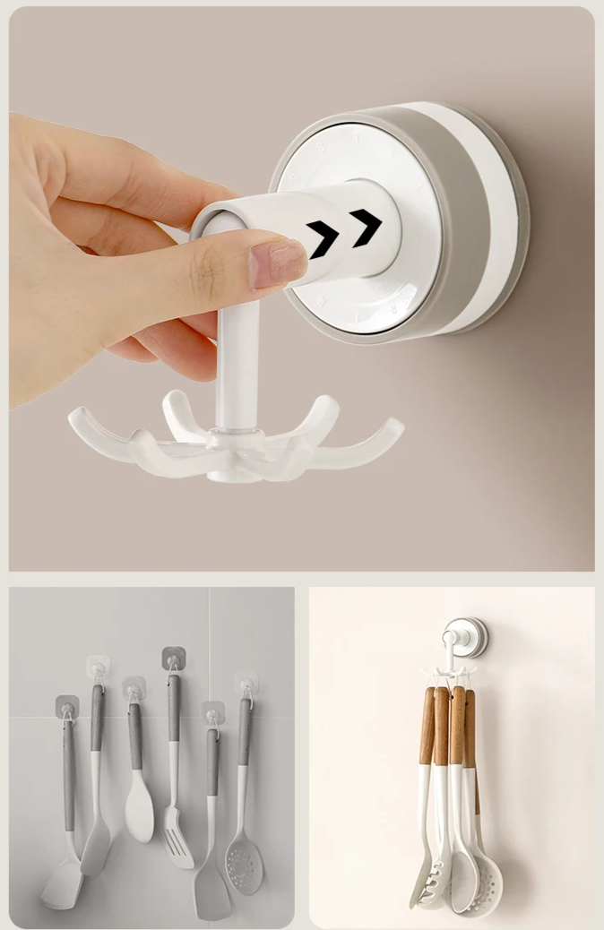 No-Drill Strong Suction 6-Arm Rotating Wall Hook