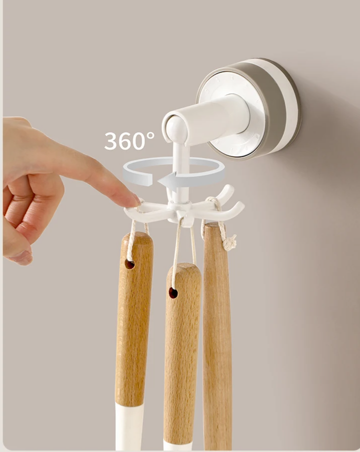 No-Drill Strong Suction 6-Arm Rotating Wall Hook