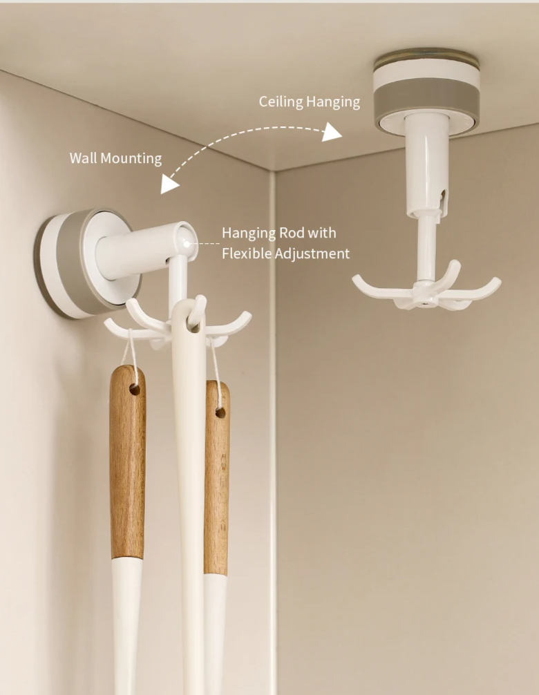No-Drill Strong Suction 6-Arm Rotating Wall Hook