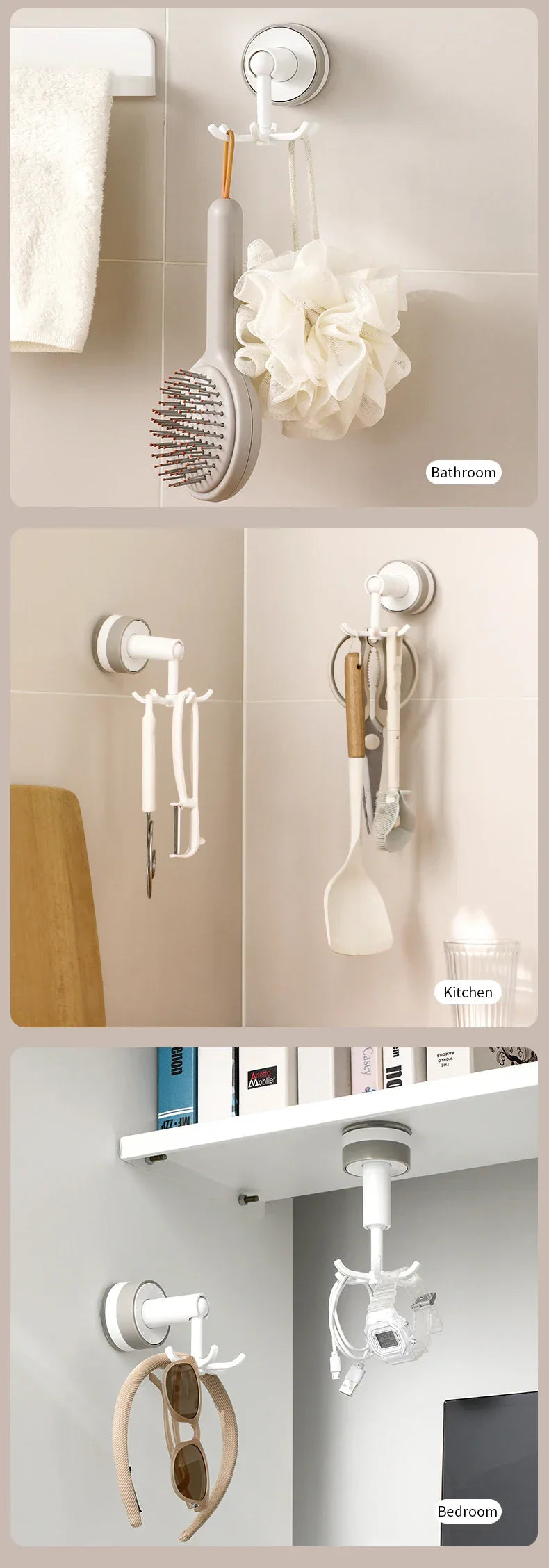 No-Drill Strong Suction 6-Arm Rotating Wall Hook