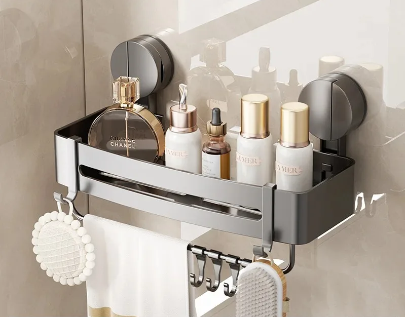 No-Drill Strong Suction Rustproof Aluminum Bathroom Shelf (Single-Tier)