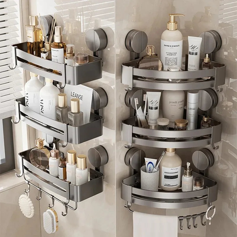 No-Drill Strong Suction Rustproof Aluminum Bathroom Shelf (Single-Tier)