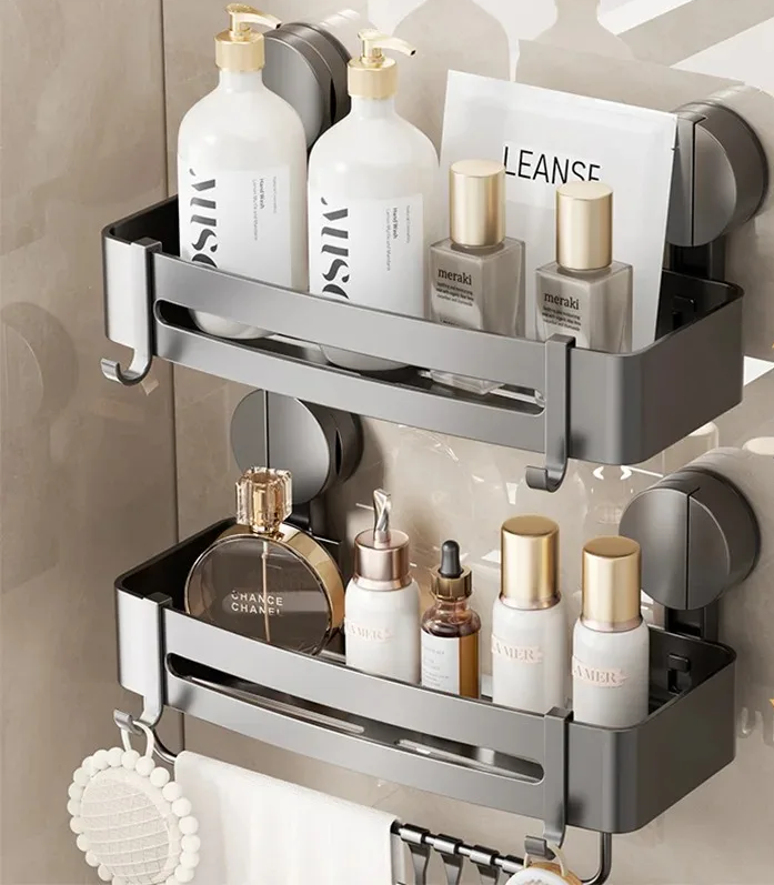 No-Drill Strong Suction Rustproof Aluminum Bathroom Shelf (Single-Tier)