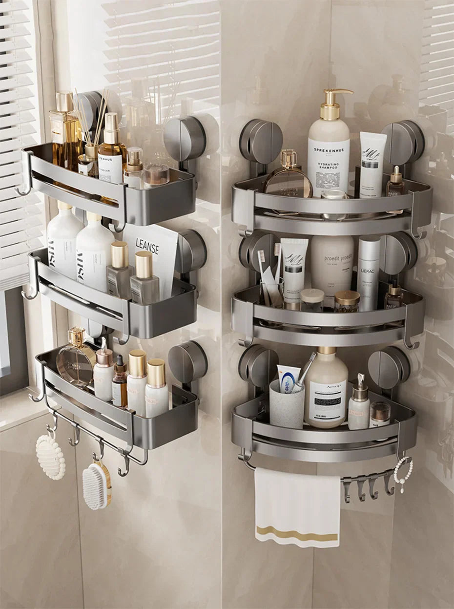 No-Drill Strong Suction Rustproof Aluminum Bathroom Shelf (Single-Tier)