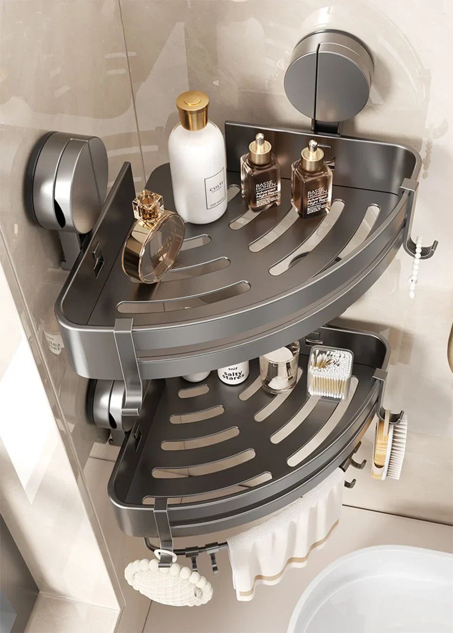 No-Drill Strong Suction Rustproof Aluminum Bathroom Shelf (Single-Tier)