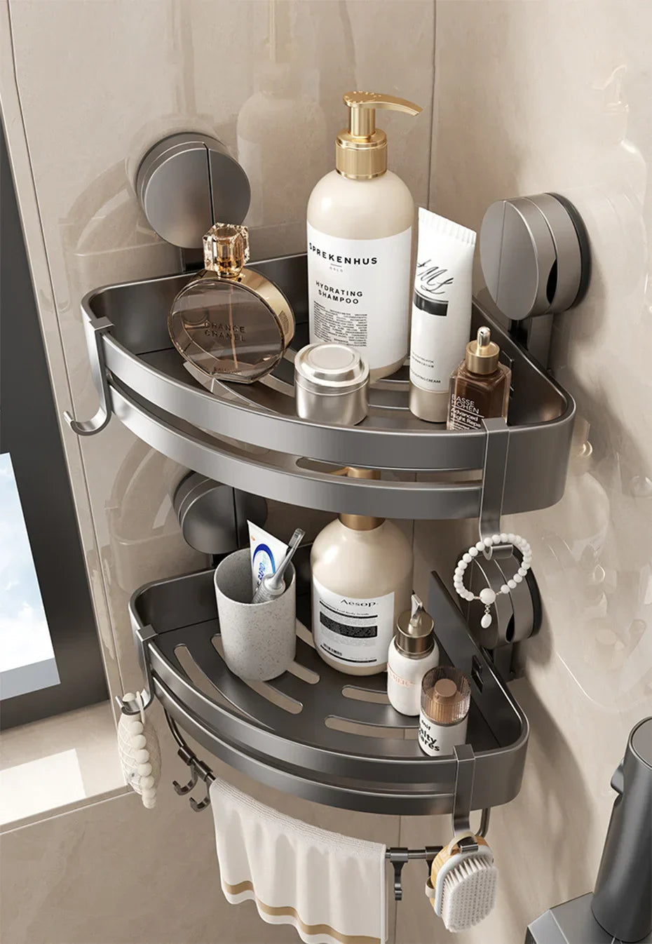 No-Drill Strong Suction Rustproof Aluminum Bathroom Shelf (Single-Tier)