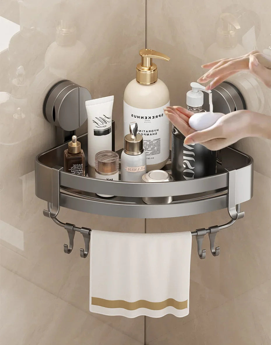 No-Drill Strong Suction Rustproof Aluminum Bathroom Shelf (Single-Tier)