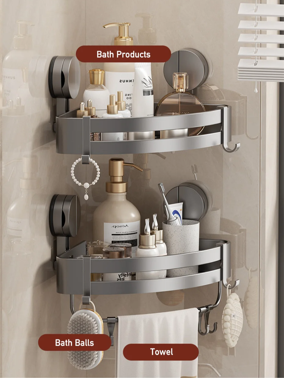 No-Drill Strong Suction Rustproof Aluminum Bathroom Shelf (Single-Tier)
