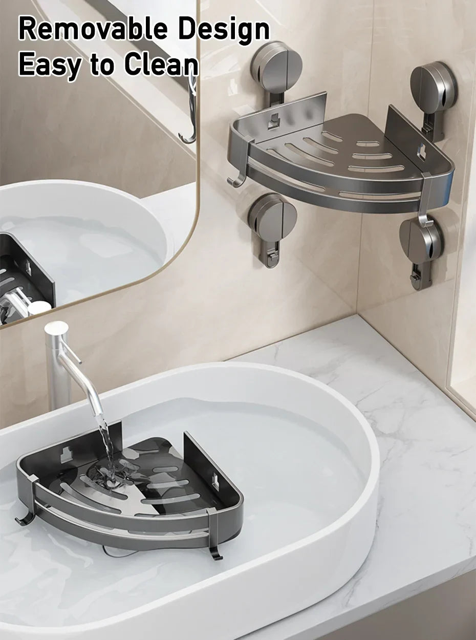 No-Drill Strong Suction Rustproof Aluminum Bathroom Shelf (Single-Tier)