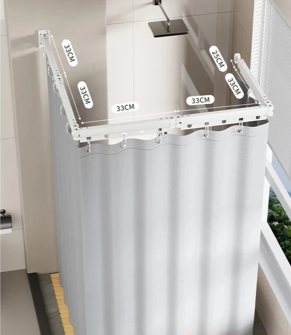 No-Drill Suction & Magnetic Seal Shower Curtain Set