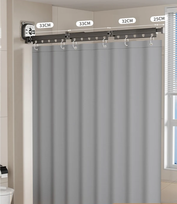 No-Drill Suction & Magnetic Seal Shower Curtain Set