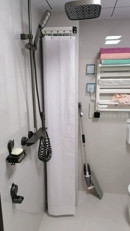 No-Drill Suction & Magnetic Seal Shower Curtain Set
