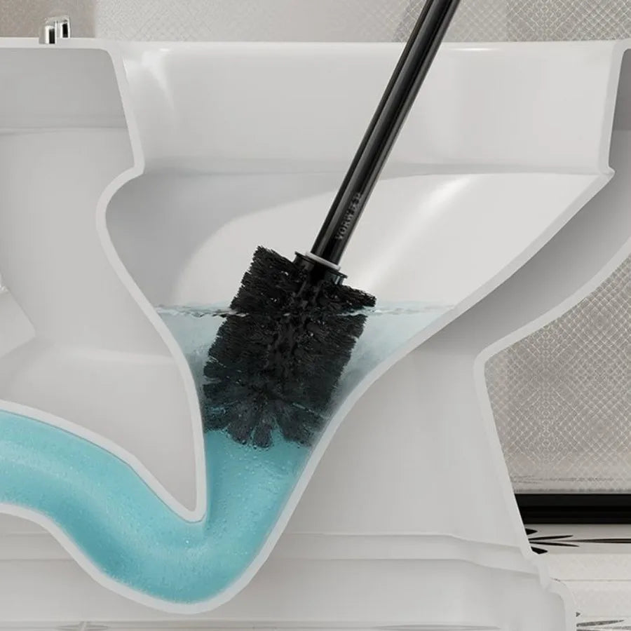 No-Drill Wall-Mounted Long-Handle Toilet Brush (Wood-Grain Finish)