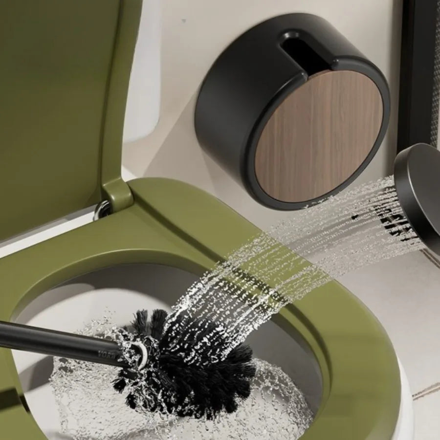 No-Drill Wall-Mounted Long-Handle Toilet Brush (Wood-Grain Finish)