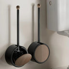 No-Drill Wall-Mounted Long-Handle Toilet Brush (Wood-Grain Finish)
