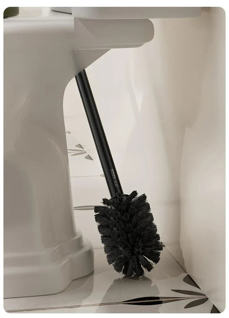 No-Drill Wall-Mounted Long-Handle Toilet Brush (Wood-Grain Finish)
