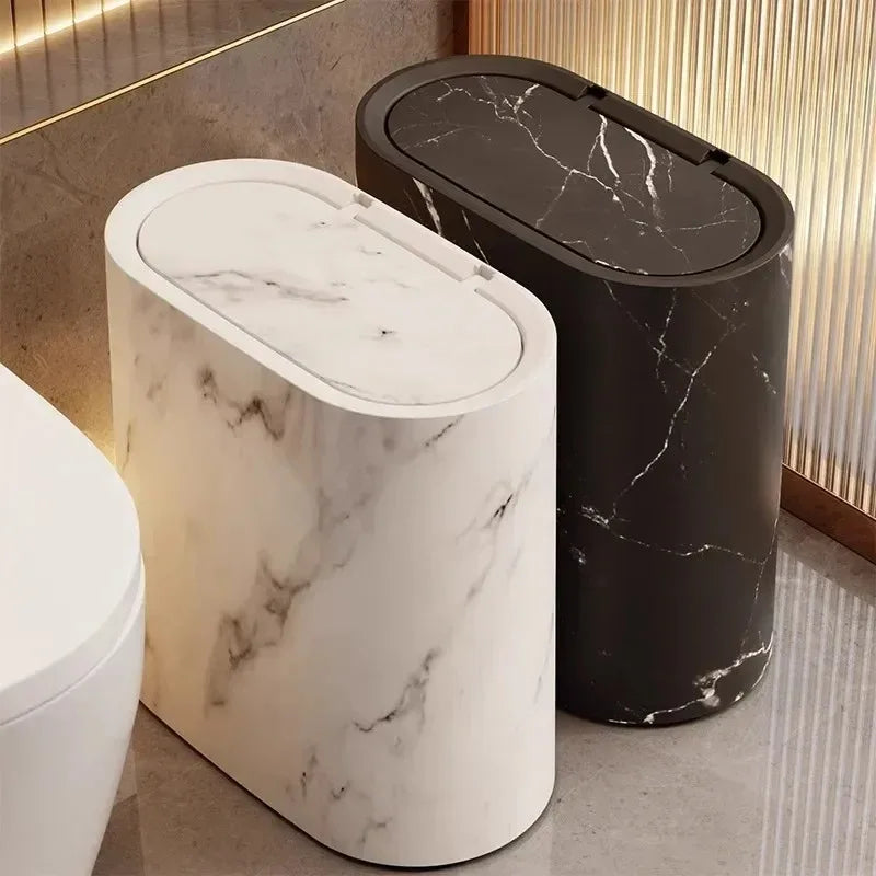 Nordic Marble Finish Slim Push-Top Waste Bin