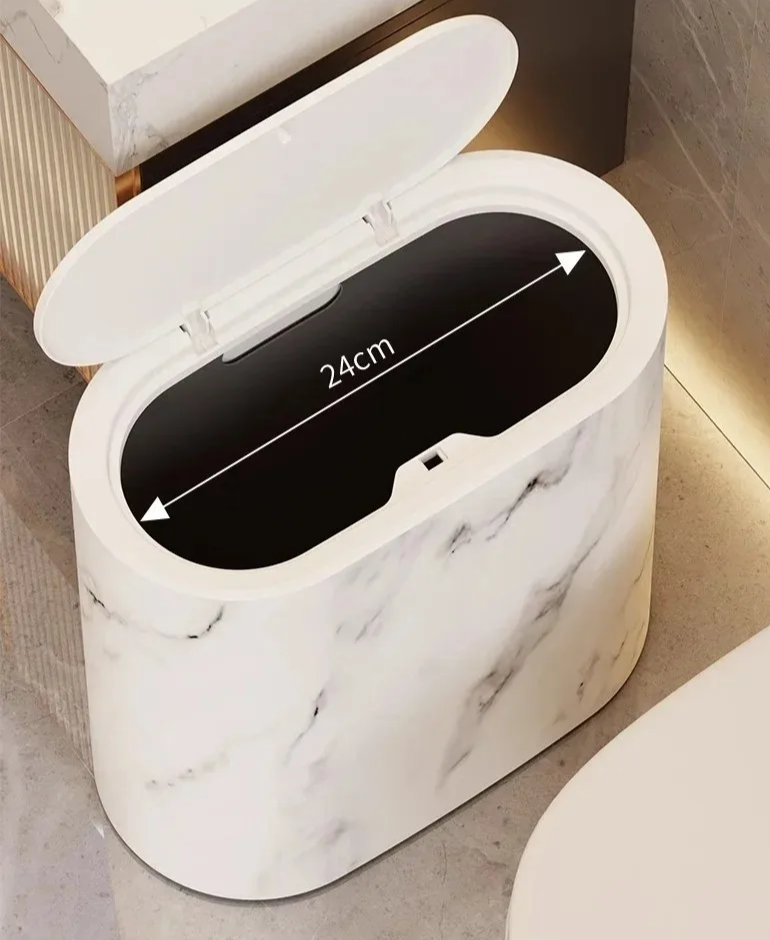 Nordic Marble Finish Slim Push-Top Waste Bin