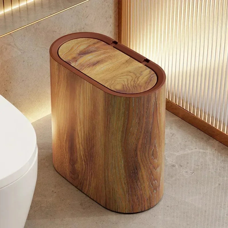 Nordic Marble Finish Slim Push-Top Waste Bin