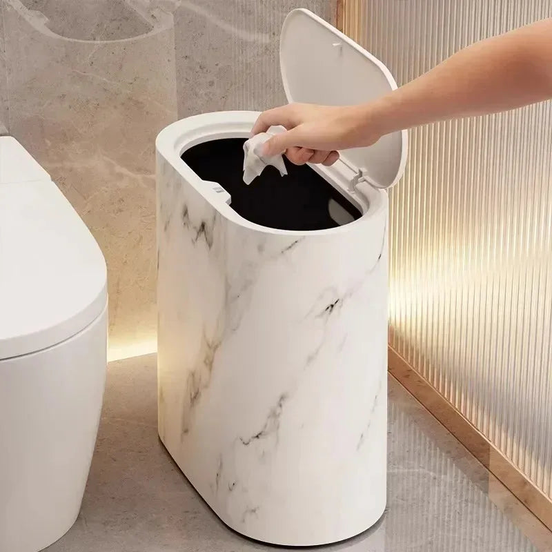 Nordic Marble Finish Slim Push-Top Waste Bin