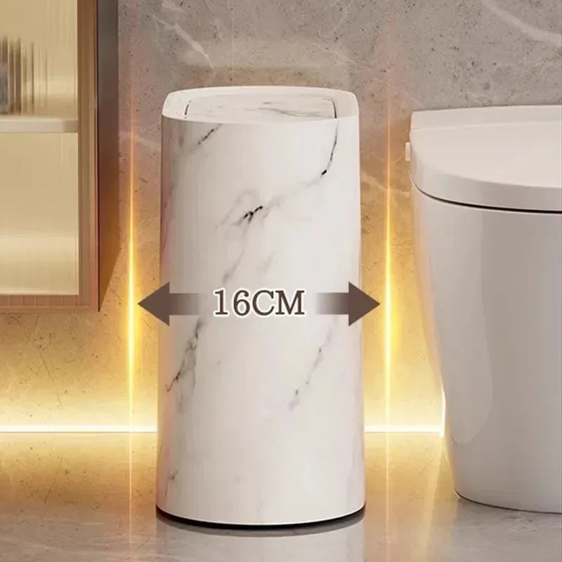 Nordic Marble Finish Slim Push-Top Waste Bin