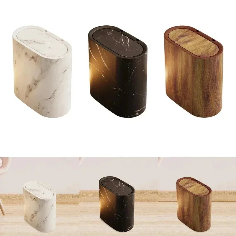 Nordic Marble Finish Slim Push-Top Waste Bin