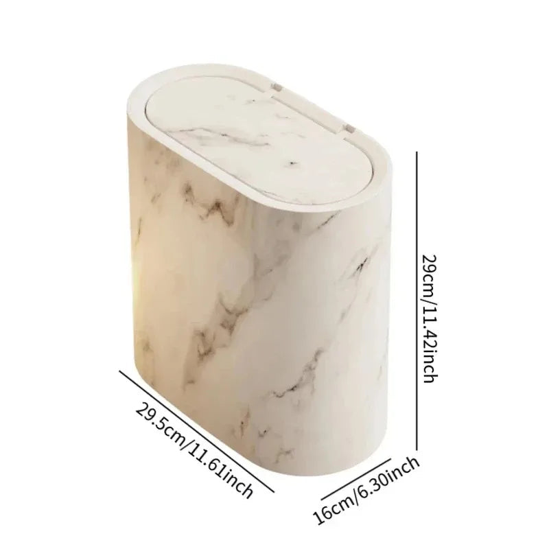 Nordic Marble Finish Slim Push-Top Waste Bin