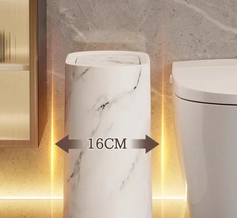 Nordic Marble Finish Slim Push-Top Waste Bin