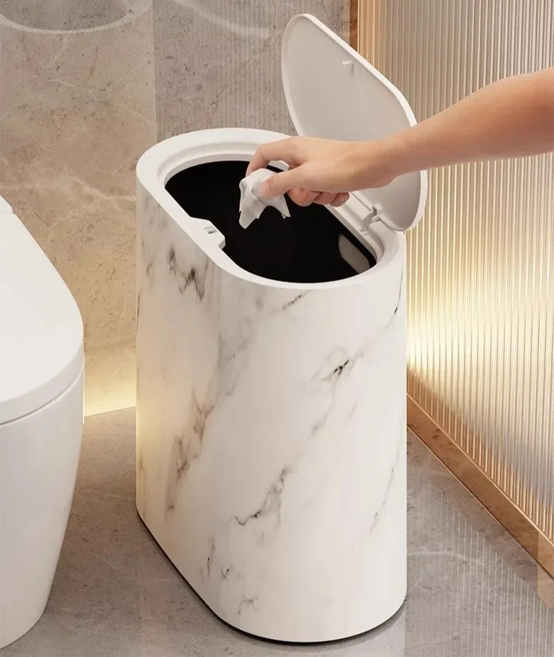 Nordic Marble Finish Slim Push-Top Waste Bin