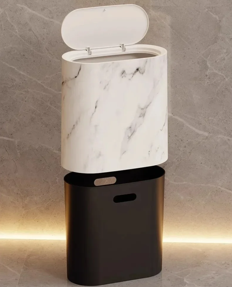 Nordic Marble Finish Slim Push-Top Waste Bin