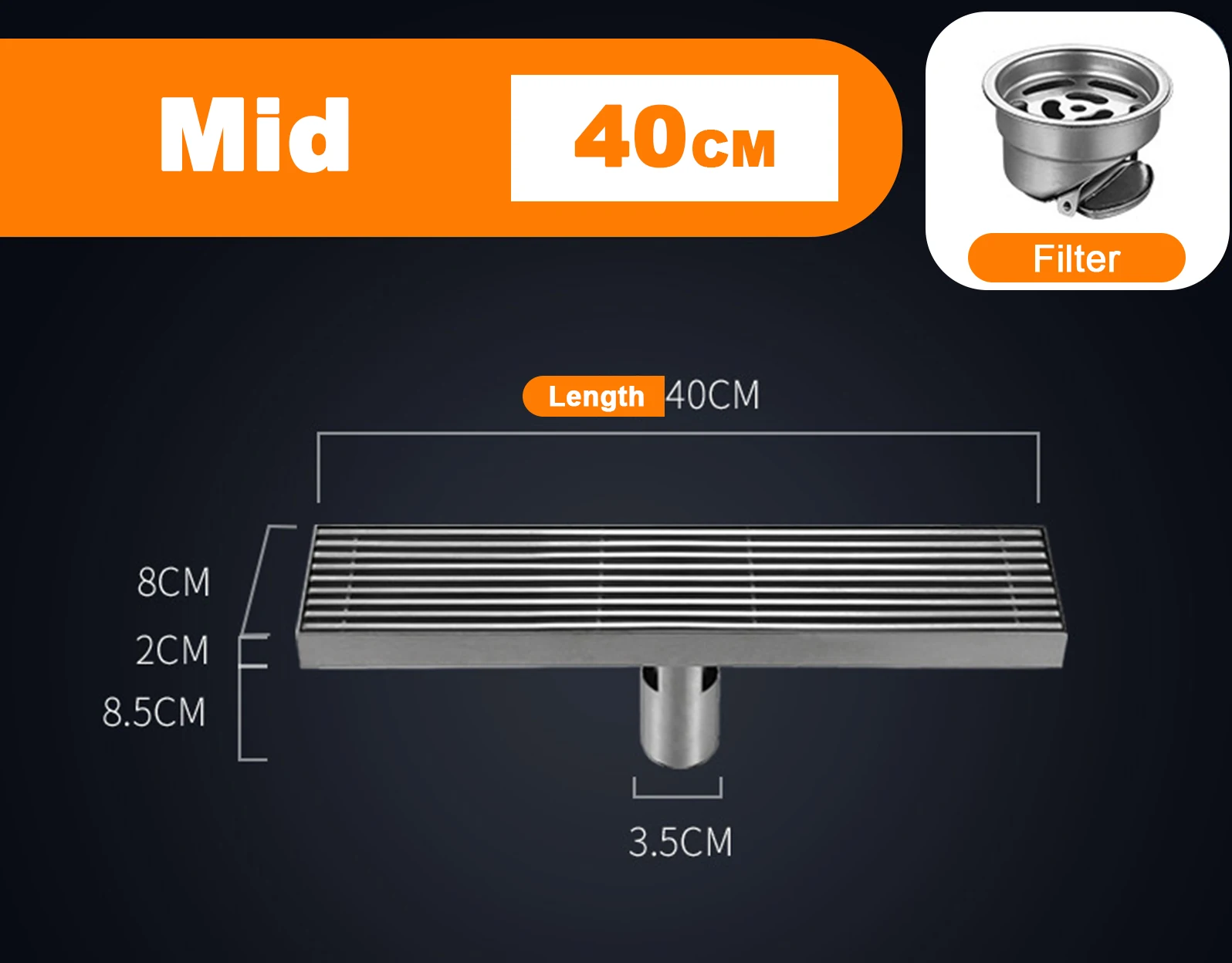 Odor-Reducing Brushed 304 Stainless Steel Floor Drain (Square)
