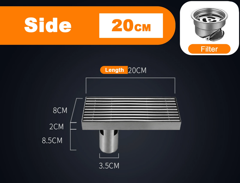 Odor-Reducing Brushed 304 Stainless Steel Floor Drain (Square)