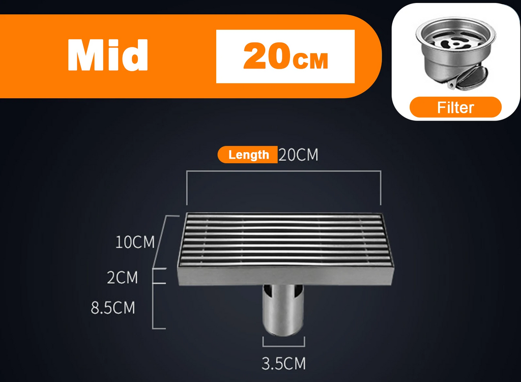 Odor-Reducing Brushed 304 Stainless Steel Floor Drain (Square)