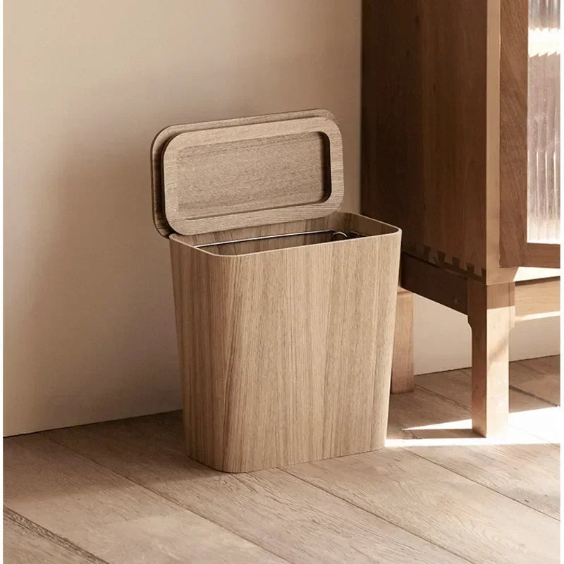 Odor-Sealing Wooden Press-Top Trash Bin