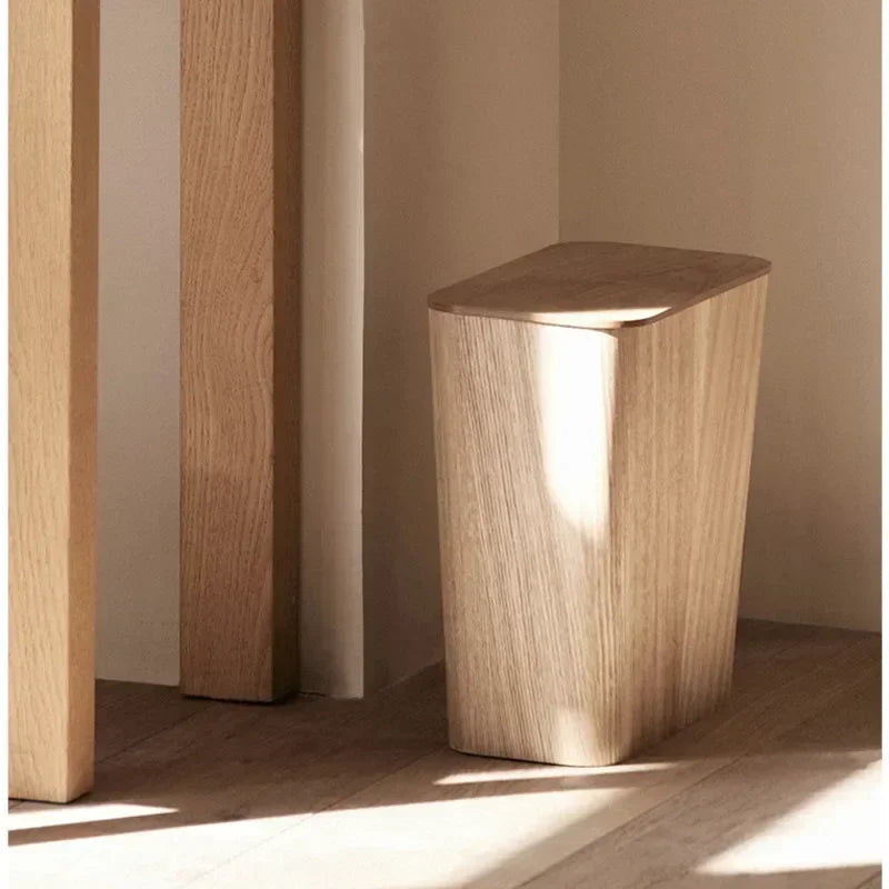 Odor-Sealing Wooden Press-Top Trash Bin