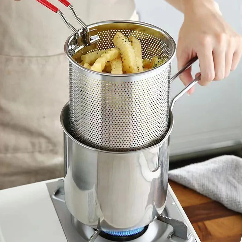 Oil-Saving 304 Stainless Steel Deep Fryer Pan (With Basket)