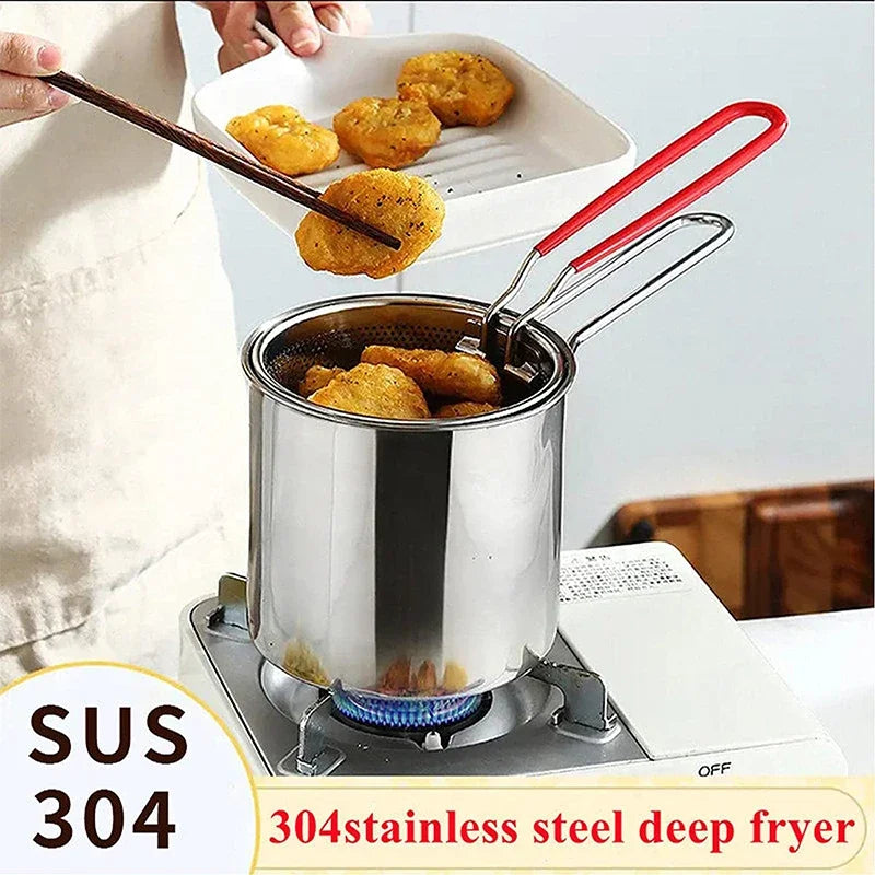 Oil-Saving 304 Stainless Steel Deep Fryer Pan (With Basket)