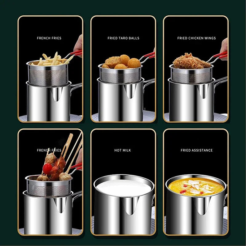 Oil-Saving 304 Stainless Steel Deep Fryer Pan (With Basket)