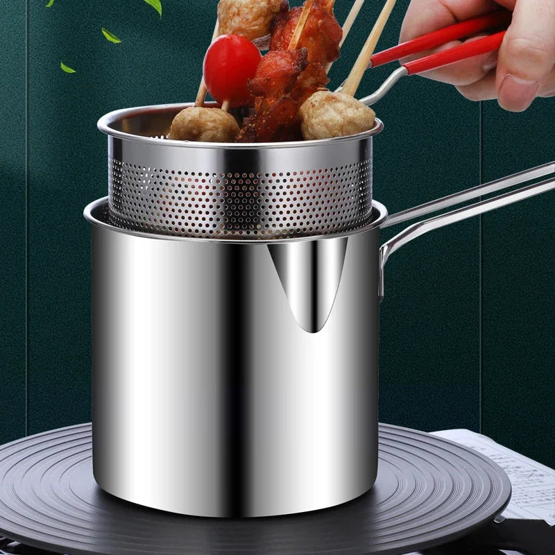 Oil-Saving 304 Stainless Steel Deep Fryer Pan (With Basket)