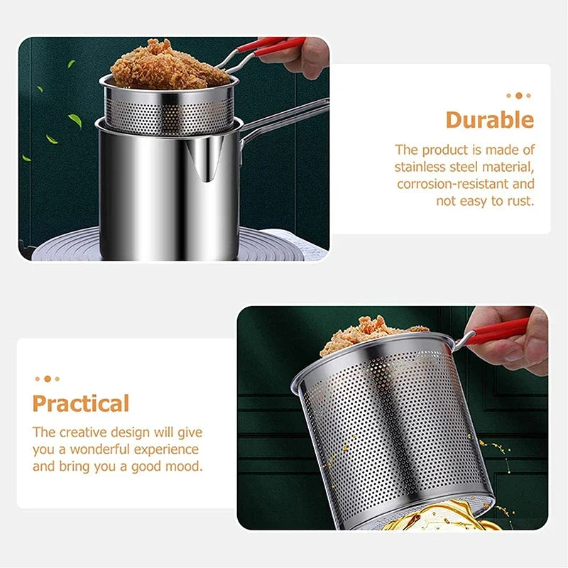 Oil-Saving 304 Stainless Steel Deep Fryer Pan (With Basket)